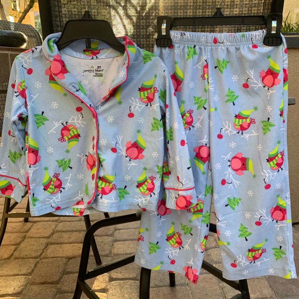Jumping Beans 3T/4T Girls Blue Xmas pajama set